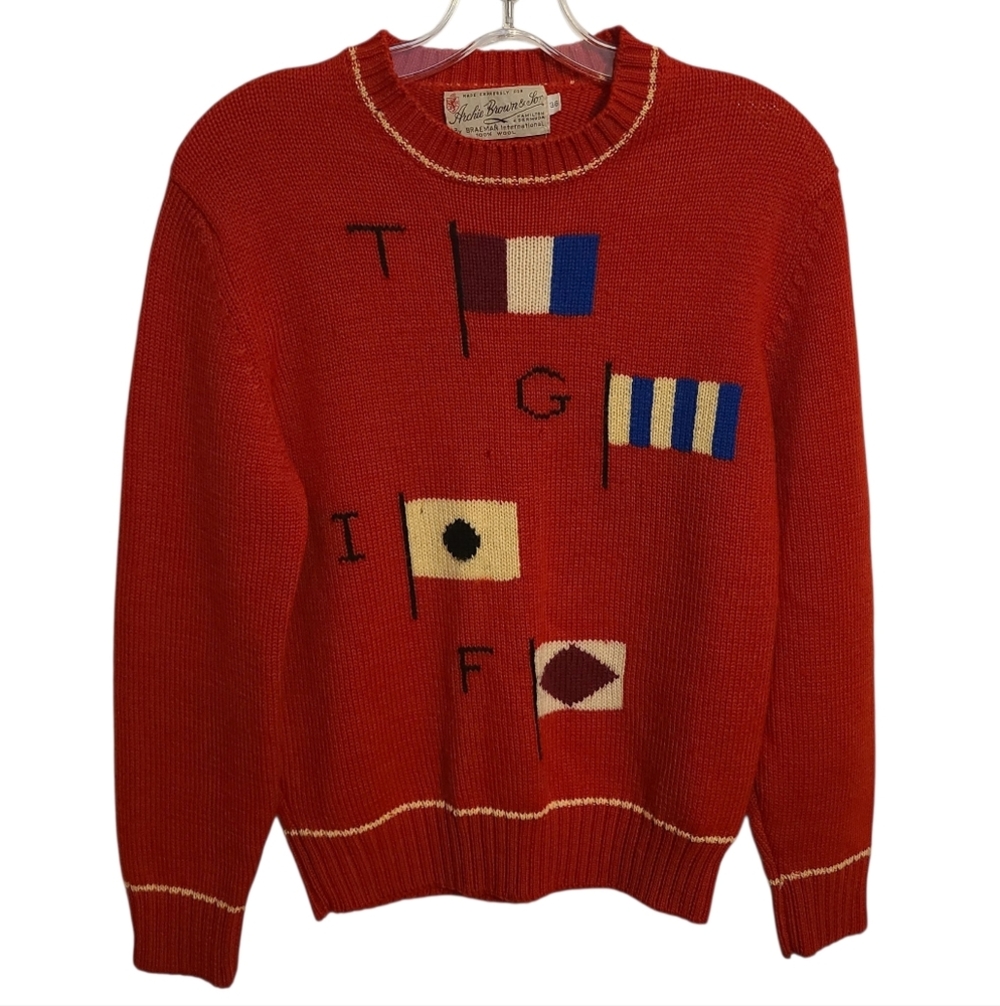 Archie Brown & Son | Women's Red Vintage Cropped Wool Sweater (Size Small)